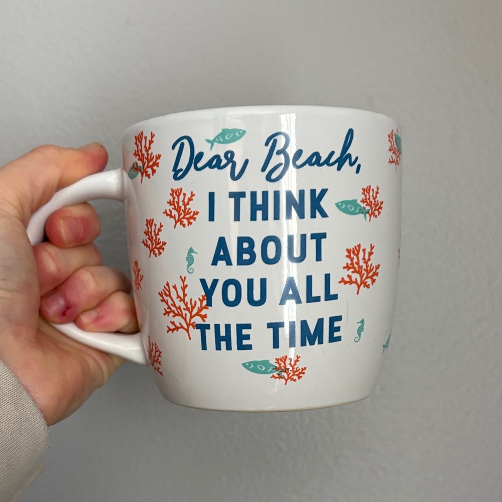 Beach-Themed White Mug with Coral and Fish Design